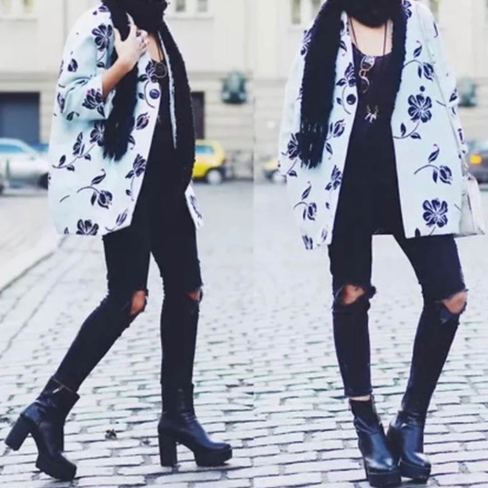 ZARA BASIC JACQUARD FLORAL JACKET